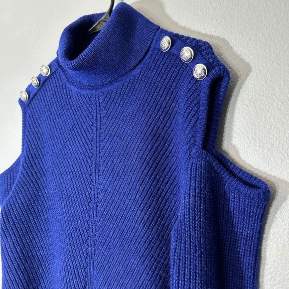 INC International Concepts Cold Shoulder Turtleneck Sweater Button Detail Size M - Picture 7 of 8